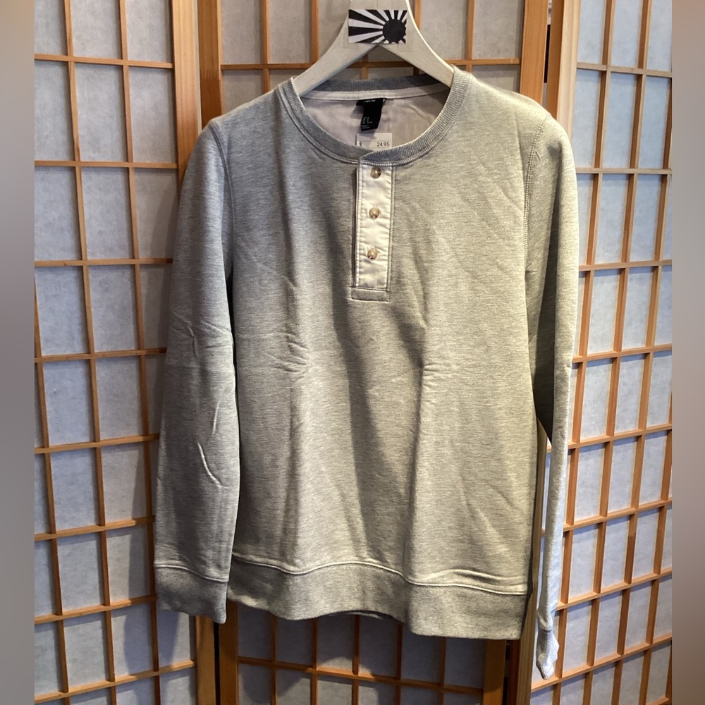 H&M Henley Heather Light Gray Long Sleeve Shirt Men's Size Medium